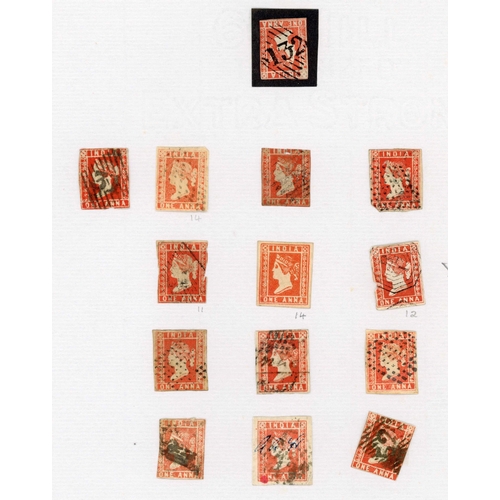 644 - ** 1854 ½a VERMILION PLUS CHARKHARI & SIRMOOR REPRINTS: Group inc. 14 examples of ½a vermilion on al... 