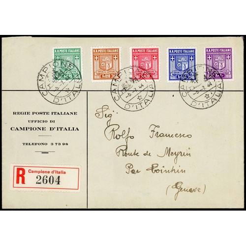 667 - COMMUNE DE CAMPIONE - REGISTERED COVER: 5 July 1944 env. to Switzerland registered in Campione d'Ita... 