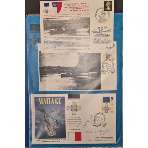 696 - GEORGE CROSS - WWII DEFENCE OF MALTA THEMATIC: Two large binders containing covers (inc. RAF commemo... 