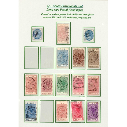 727 - FISCAL STAMPS COLLECTION: Mainly fine postally used range of 'long' type (13 stamps) from 1/- to £2 ... 