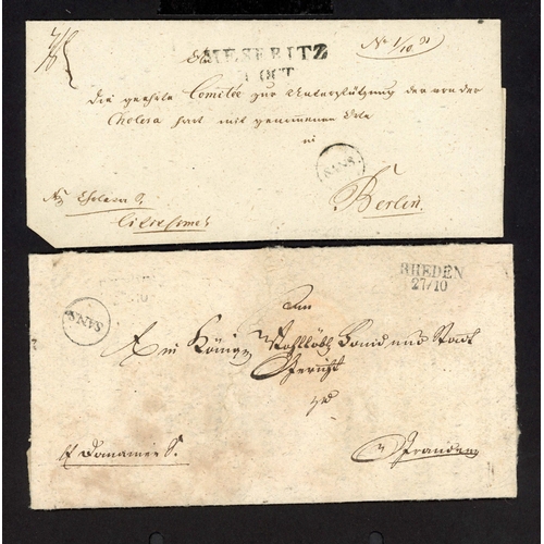 758 - VERY RARE PRUSSIAN DISINFECTION MARKS: Pair of disinfected covers treated during the cholera outbrea... 