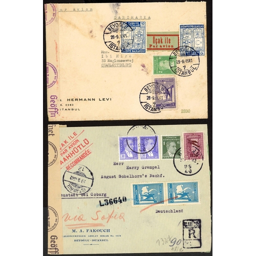 819 - WWII AIRMAIL ROUTES DISPLAY: 1940-49 range of mainly censored covers mounted on display pages and we... 