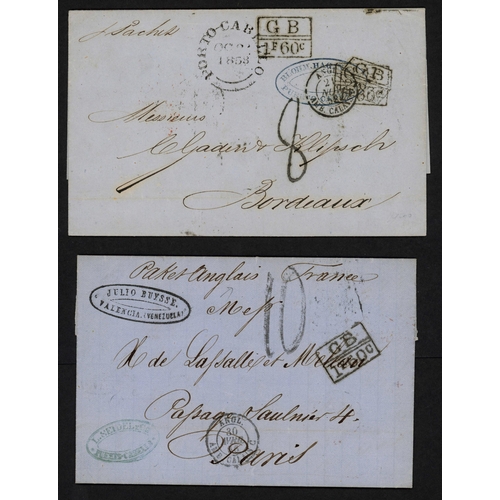 835 - VENEZUELA/FRANCE - TWO UNPAID COVERS VIA LONDON WITH  RECTANGLE 