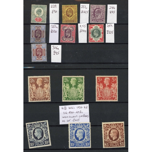 856 - SELECTION OF KEVII-KGVI MINT ISSUES: Stock cards displaying KEVII 2d, 3d, 6d, 9d (2 shades), 10d & 1... 