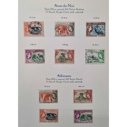 87 - ** DOMINICA - POSTMARKS ACCUMULATION A-W: A box containing 2 stock books & 25 album pages housing a ... 