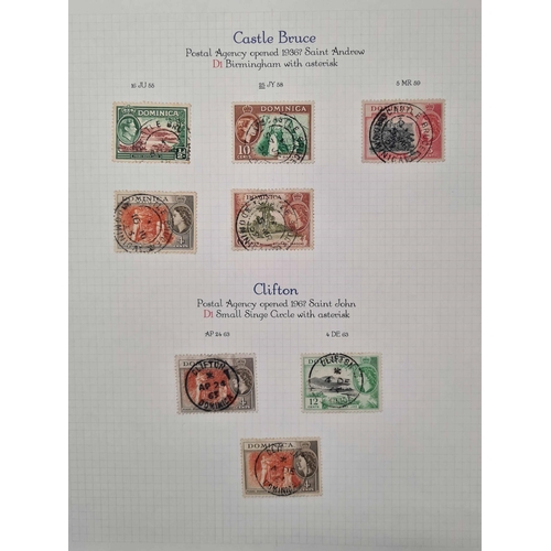 87 - ** DOMINICA - POSTMARKS ACCUMULATION A-W: A box containing 2 stock books & 25 album pages housing a ... 