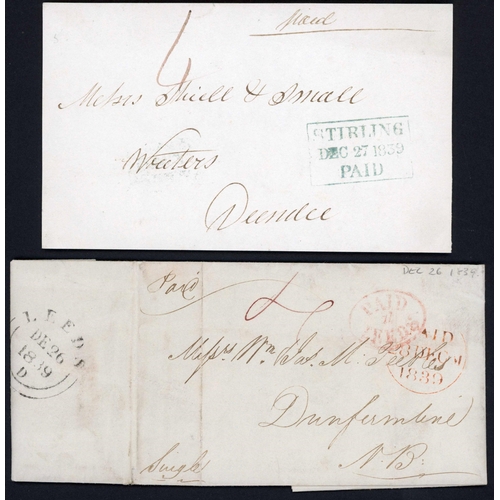 882 - MANUSCRIPT PREPAID COVER & FRONT: 26 Dec. 1839 EL ex Leeds to Dunfermline, and 27 Dec. 1839 ex Stirl... 