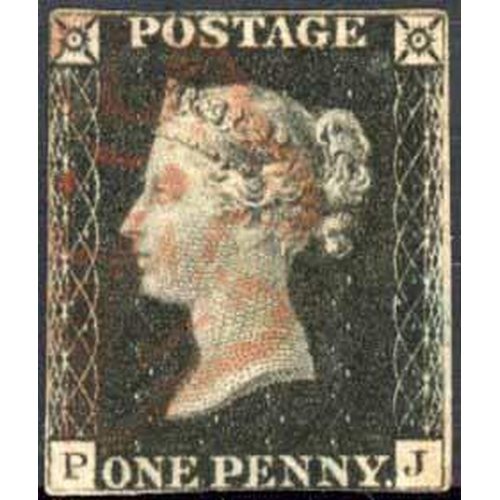 921 - PLATE 2 PJ v. lightly cancelled in red. 3 margins, v. slightly cut into along left & bottom edges.