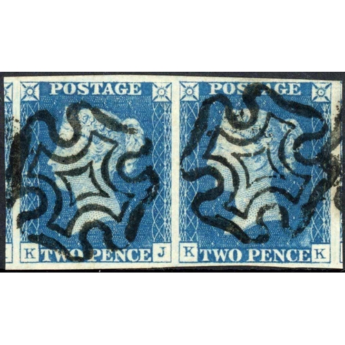 931 - 1840 2d PALE BLUE PLATE 1: Superb, used pair with large margins all round. Lettered KJ-KK and neatly... 