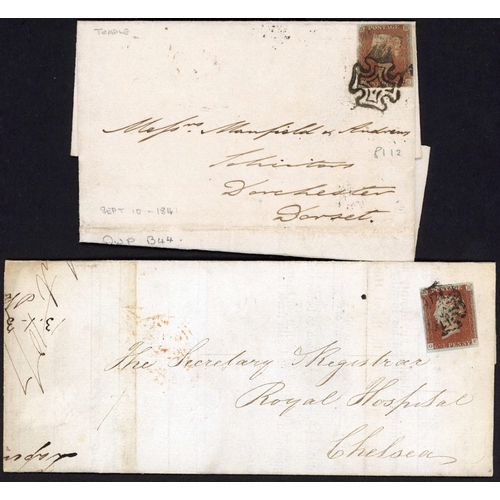 945 - PLATES 12-15 USED ON COVER:10 Sept. 1841 EL from Temple to Dorchester bearing a 1d plate 12 DC (touc... 