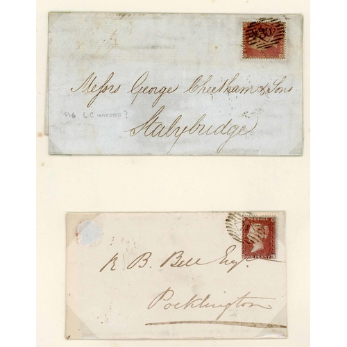 956 - 1855 DIE II ALPHABET II ON BLUED PAPER: The used selection with SC14 (4, inc. two on covers), SC16 (... 