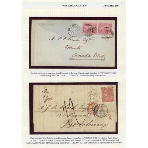 990 - 1857 LARGE GARTER WATERMARK 4d: An interesting group with used examples (6). A pair tied by Leith du... 