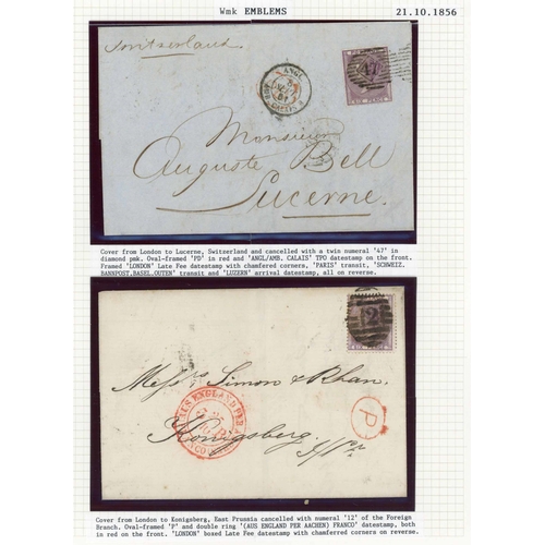 993 - 1856 6d LILAC - COVERS ETC.: 11 Aug. 1859 E from London via Marseilles to Messina bearing emblems wm... 