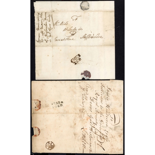 1346 - CHESHIRE & STAFFORDSHIRE PRESTAMP MAILS: 1742-c.1825 with 1742 EL to Leek with good CHES / TER hs (C... 