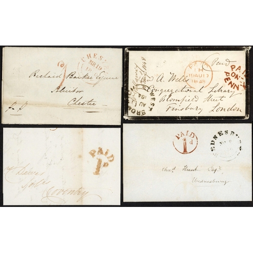 1379 - CHESHIRE & STAFFORDSHIRE U.P.P. HS: 1840-50 inc. 1846 EL Wednesbury local use with v.fine PAID / 1d ... 