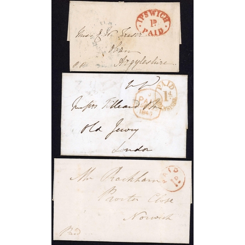 1380 - EAST ANGLIA U.P.P. HS: 1840-50 selection inc. 1846 part E Spilsbury to Nottingham with thick hand st... 