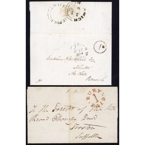 1380 - EAST ANGLIA U.P.P. HS: 1840-50 selection inc. 1846 part E Spilsbury to Nottingham with thick hand st... 