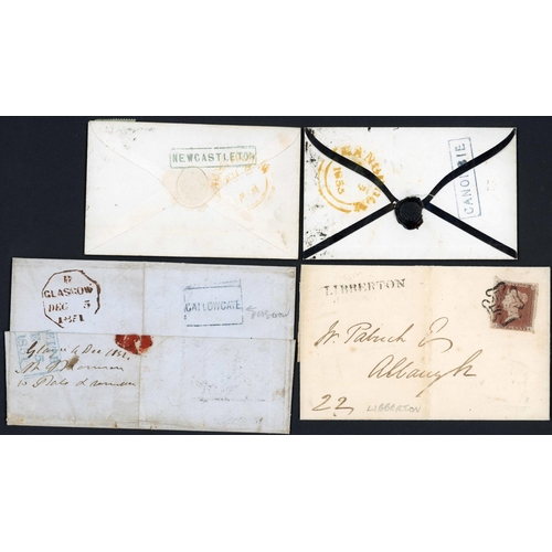 1643 - SCOTTISH LOCAL CANCELS: 1841-58 group with 1855 E with 1d red tied boxed CASTLE / STREET hs & MORE /... 