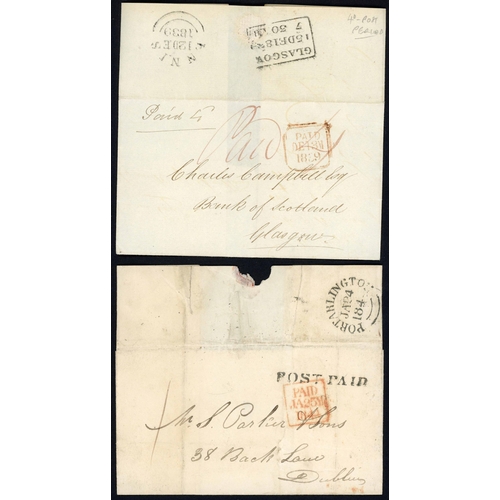 1690 - TOWN NAMED PAID HS, ETC.: 1826-46 group (no Dublin) with 1840 EL to London with fine red fancy boxed... 