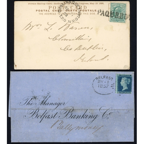 1695 - MAINLY VICTORIAN SELECTION IRISH MAILS: 1840-1909 with 1850 env. to Dublin with blue MOYNALTY UDC an... 