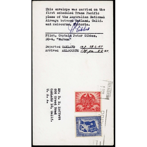 441 - AUSTRALIAN NATIONAL AIRWAYS FIRST FLIGHT: 28 Feb. 1947 cover sent by private carrier between Oakland... 