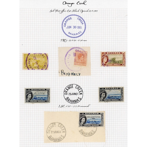 85 - ** THE VILLAGE POSTMARKS OF BAHAMAS N-W: A box file containing a well written-up collection on 91 al... 