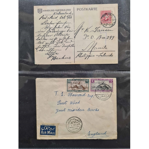 529 - 1930s-50s COMMERCIAL MAIL, AIR MAILS, PHILATELIC MAIL, ETC: Blue binder with a collection/accumulati... 