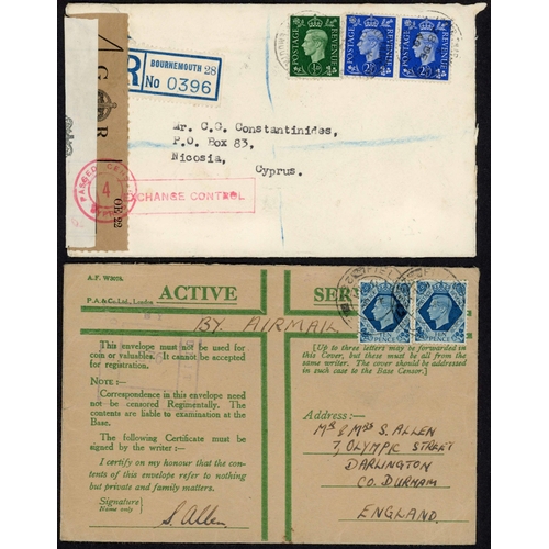 1047 - CYPRUS: 1940-45 selection with 1940 env. registered Bournemouth to Nicosia with both GB & Cyprus Cen... 