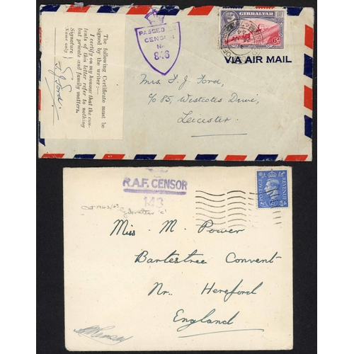 1051 - GIBRALTAR: 1940-45 group inc. Dec. 1940 env. airmail Gibraltar to Boston USA franked KGVI Gib 6d tie... 