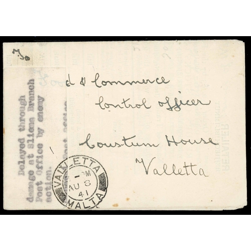 1054 - MALTA - WWII DELAYED MAIL: 8 Aug. 1941 unfranked folded EL Sliema internally dated 30 April 1941 to ... 