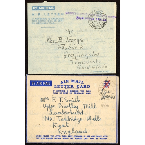 1055 - SOUTH AFRICA INC. NYASALAND & RHODESIA: 1941-46 selection with 25 Nov. 1944 Airgraph with Christmas ... 