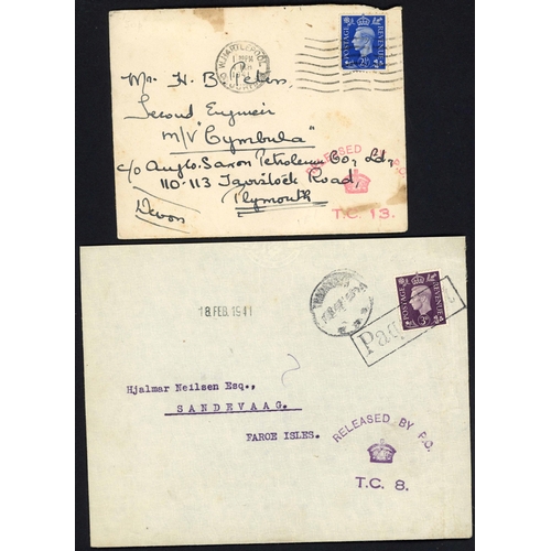 1057 - PORT & TRAVELLER CENSORSHIP: 1941-2 inc. 1941 env. originating in Leith to Faroe Islands with v. fin... 