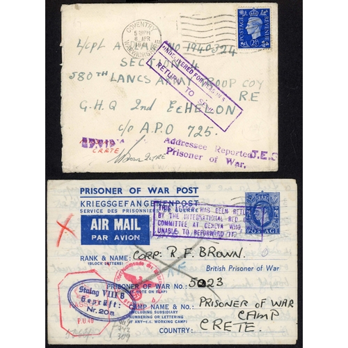 1064 - CRETE - BRITISH PRISONER OF WAR MAIL: 1941-42 quartet inc. 8 Apr. 1941 env. Coventry to GHQ 2nd Eche... 