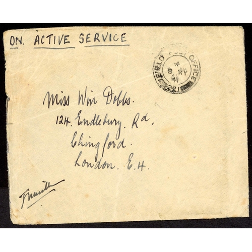 1066 - CRETE -  FPO 221 USED MAY 1941: Pair of envs. with 8 May 1941 (opened two sides) endorsed ON ACTIVE ... 