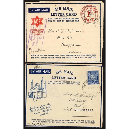 1067 - AUSTRALIA - AIRMAIL LETTER CARDS & AIRGRAPHS: 21 Dec. 1941 illus. Air Mail Letter Card with printed ... 