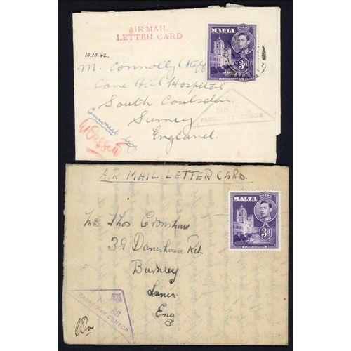 1070 - MALTA - SUBSTITUTE AIR MAIL LETTER CARDS:  Aug. 1942 quarter folded blue sheet of paper from Lt Dean... 