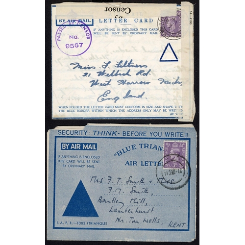 1071 - AIR MAIL LETTER CARDS, ETC. INC. KENYA, INDIA, ITALY, ETC.: 1942-46 with 20 Mar. 1944 blue triangle ... 