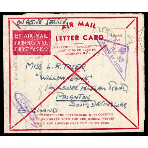 1072 - MALTA - CHRISTMAS MESSAGE VIA RED CROSS AIR MAIL LETTER CARD: 12 Dec. 1942 red 