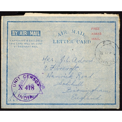 1092 - EAST AFRICA - MADAGASCAR, CEYLON COMMAND, FREE XMAS MAIL: 24 Nov. 1943 Air Mail Letter Card with the... 