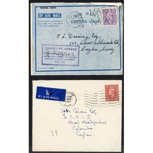 1095 - CEYLON - NETHERLANDS NAVAL MAILS, ETC.: 1944/5 group inc. 1945 Air Mail env. registered to Holland m... 