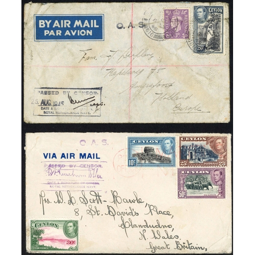 1095 - CEYLON - NETHERLANDS NAVAL MAILS, ETC.: 1944/5 group inc. 1945 Air Mail env. registered to Holland m... 