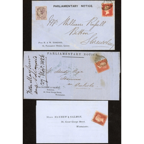 1157 - PARLIAMENTARY NOTICE COVERS SENT AT CORRECT 7d OR WRONG-DATE 1d RATES (ONE WITH FULL CONTENTS); Attr... 