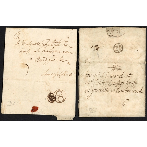 1186 - LONDON - RECEIVING HOUSE HAND STAMPS: 1700-1838 selection with 1700 EL London to Bridgewater with fi... 