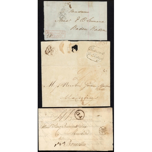 1187 - LONDON - FOREIGN BRANCH MAILS: 1722-1856 group with 1722 EL London to Brussels with v. fine PD in ci... 