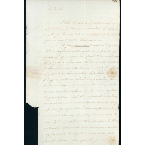 1194 - UNIQUE LETTER TO SIR JOSEPH BANKS (INC. HIS MS DRAFT REPLY) CONCERNING THE UNEXPLAINED LEVITATION OF... 