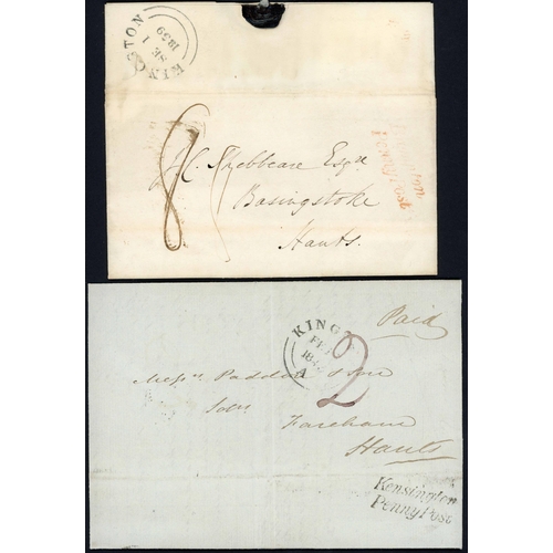 1204 - 1837-45 CROSS- & BYE-POSTS: Small group of E/ELs on album leaves inc. 1 Sep. 1839 to Basingstoke ex ... 