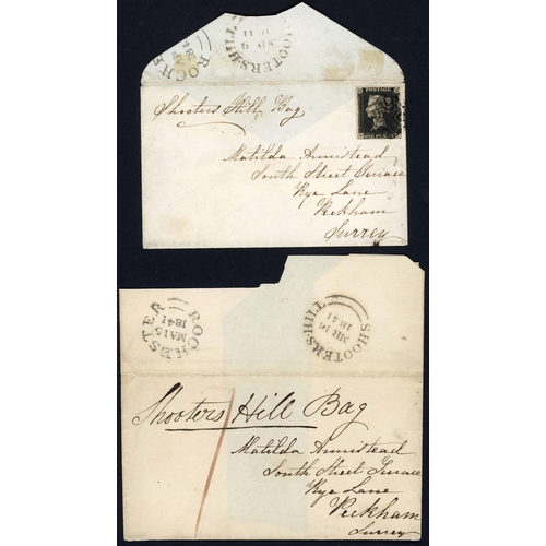 1207 - SHOOTERS HILL CROSS-POST: 1841 pair inc. Apr. env. to Peckham ex Rochester via Shooters Hill franked... 