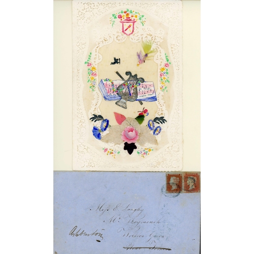 1245 - SOUTH DEVON - SPECTACULAR 1852 VALENTINE WITH 1d REDS & BLUE NUMERALS, EXETER INN RECEIPT, ETC.; Ver... 