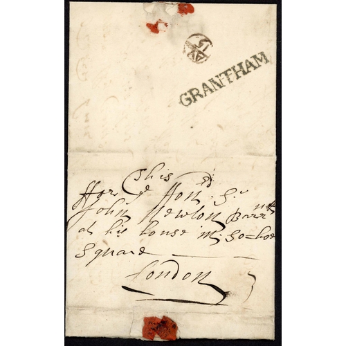 1261 - EARLY LETTER WITH FIRST TYPE GRANTHAM: 1709 EL Grantham to London with v. fine strike of the first t... 