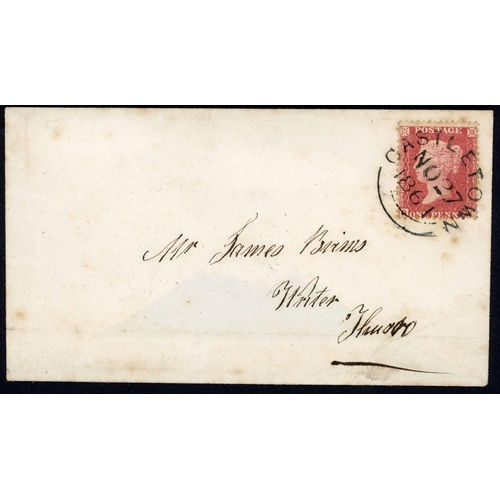 1325 - 1861 CASTLETOWN CDS: 27 Nov. 1861 env. (flap neatly cut off) to Thurso franked 1d red tied by very f... 